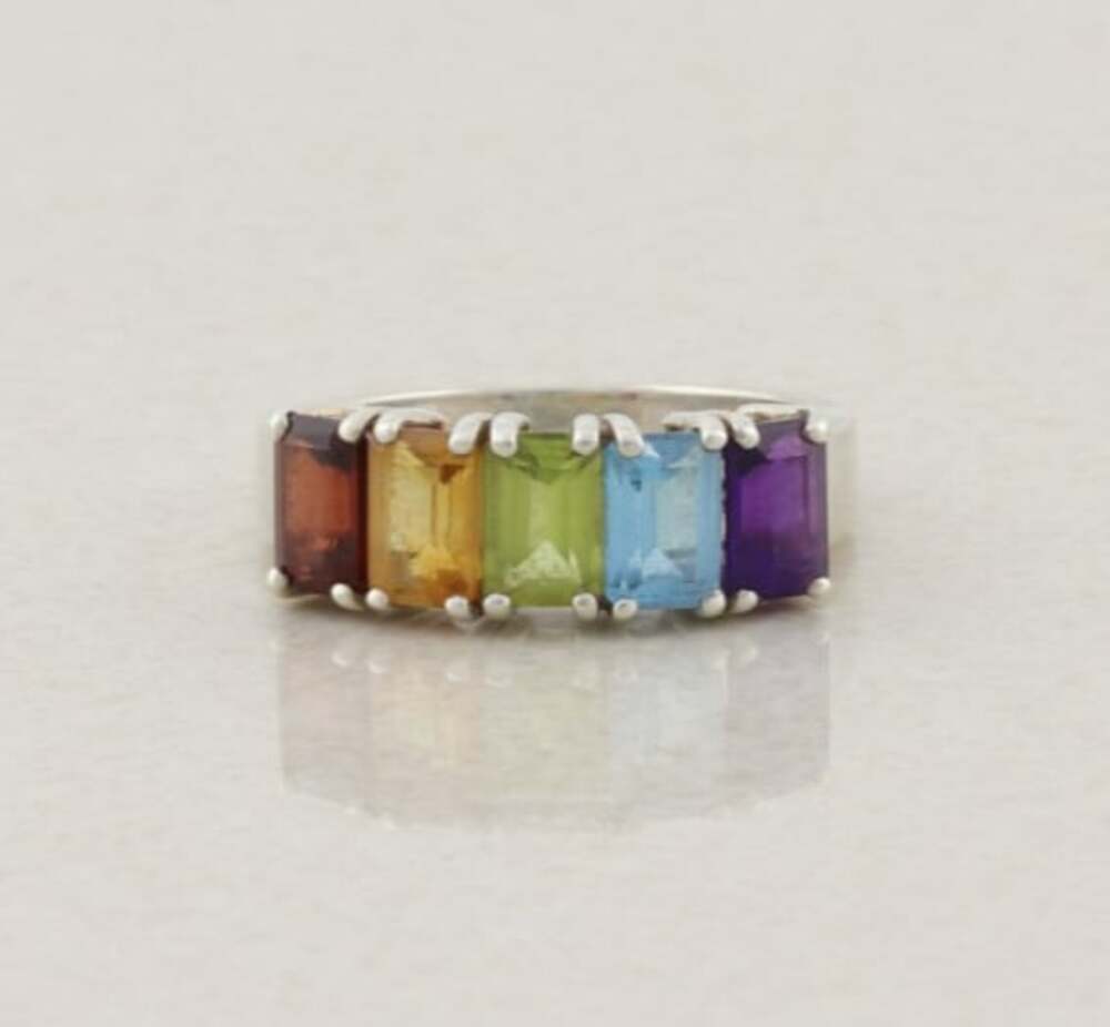 Sterling Silver Multi Gemstone Ring Size 7